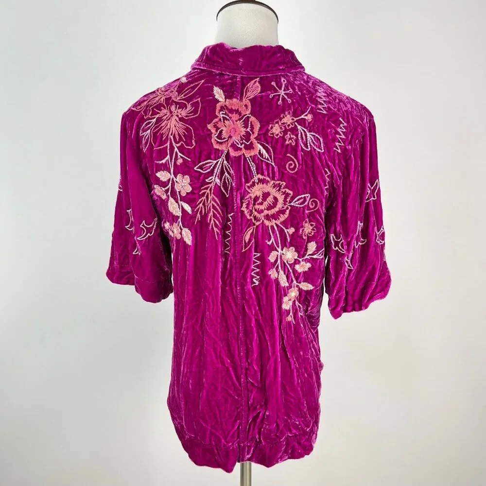 NWOT Johnny Was Velvet Silk Blend Floral Embroidered Button Shirt Blouse Size S_6